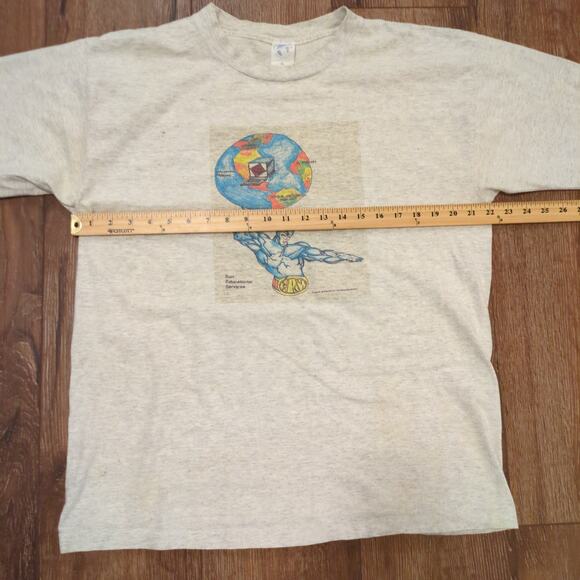 VTG World Gym Cyber Tech Adult XL Shirt Superhero Earth Muscle Single Stitch 90s - Picture 8 of 10